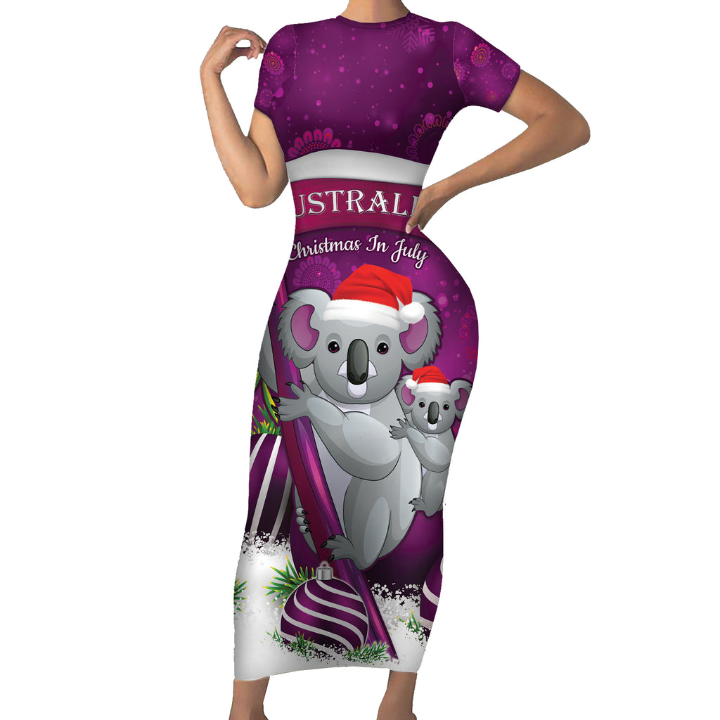 Australia Koala Short Sleeve Bodycon Dress Christmas In July - Purple