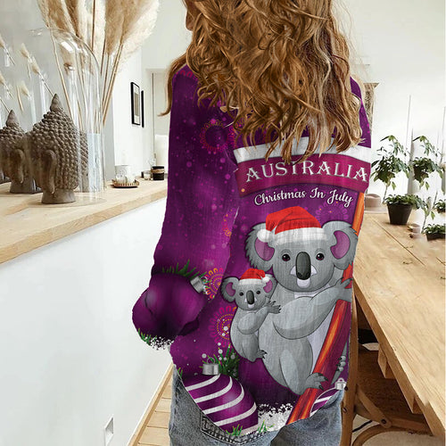 Australia Koala Women Casual Shirt Christmas In July - Purple