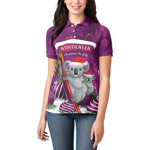 Australia Koala Women Polo Shirt Christmas In July - Purple