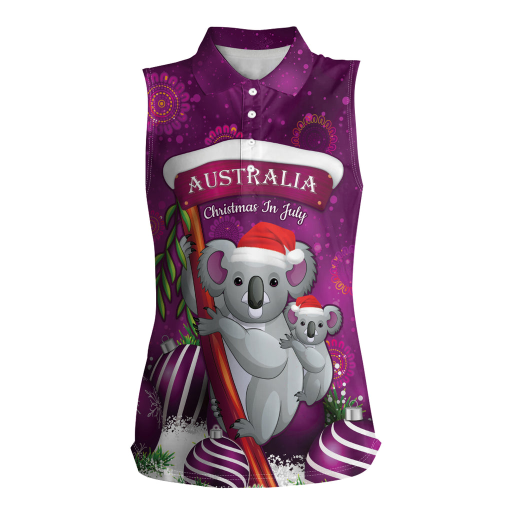 Australia Koala Women Sleeveless Polo Shirt Christmas In July - Purple