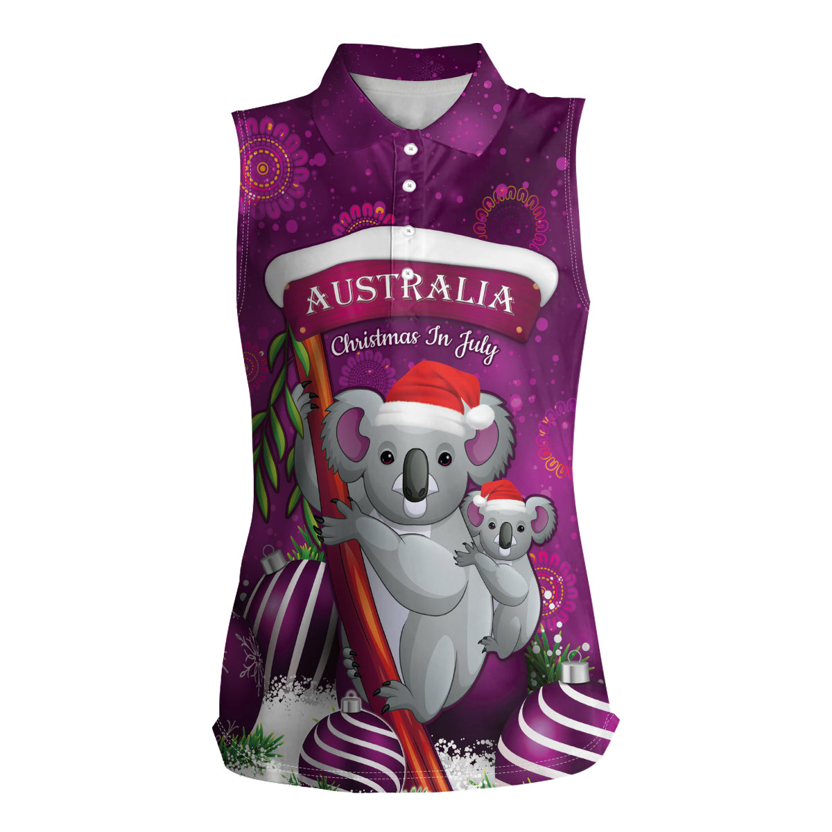 Australia Koala Women Sleeveless Polo Shirt Christmas In July - Purple