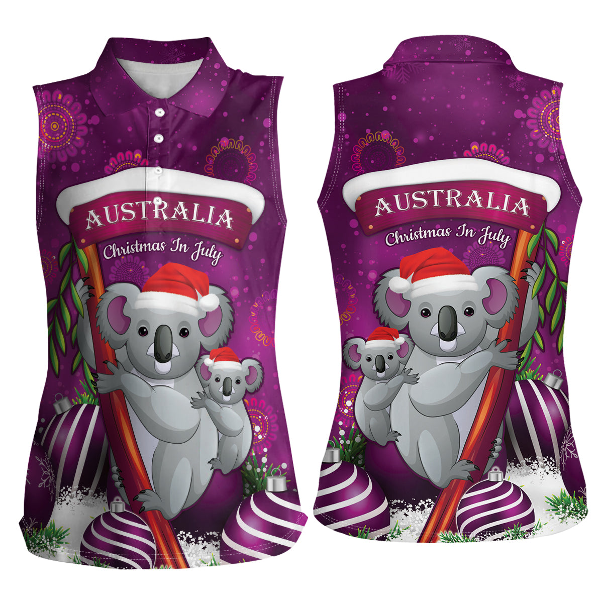 Australia Koala Women Sleeveless Polo Shirt Christmas In July - Purple