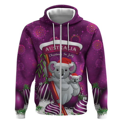 Australia Koala Zip Hoodie Christmas In July - Purple