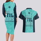 Australia Soccer Couples Matching Long Sleeve Bodycon Dress and Hawaiian Shirt Raso Matildas Turquoise Version