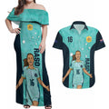Australia Soccer Couples Matching Off Shoulder Maxi Dress and Hawaiian Shirt Raso Matildas Turquoise Version