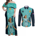 Australia Soccer Couples Matching Off Shoulder Maxi Dress and Long Sleeve Button Shirt Raso Matildas Turquoise Version