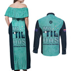 Australia Soccer Couples Matching Off Shoulder Maxi Dress and Long Sleeve Button Shirt Raso Matildas Turquoise Version
