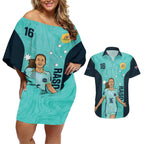 Australia Soccer Couples Matching Off Shoulder Short Dress and Hawaiian Shirt Raso Matildas Turquoise Version