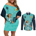 Australia Soccer Couples Matching Off Shoulder Short Dress and Long Sleeve Button Shirt Raso Matildas Turquoise Version