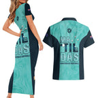 Australia Soccer Couples Matching Short Sleeve Bodycon Dress and Hawaiian Shirt Raso Matildas Turquoise Version