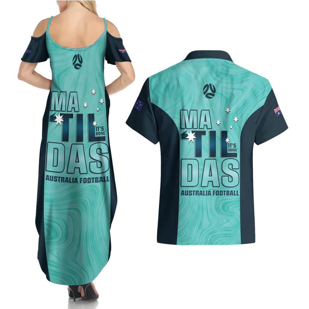 Australia Soccer Couples Matching Summer Maxi Dress and Hawaiian Shirt Raso Matildas Turquoise Version