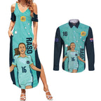 Australia Soccer Couples Matching Summer Maxi Dress and Long Sleeve Button Shirt Raso Matildas Turquoise Version