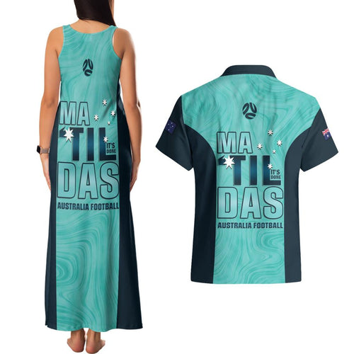 Australia Soccer Couples Matching Tank Maxi Dress and Hawaiian Shirt Raso Matildas Turquoise Version