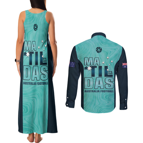 Australia Soccer Couples Matching Tank Maxi Dress and Long Sleeve Button Shirt Raso Matildas Turquoise Version