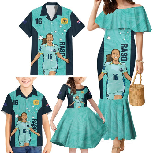 Australia Soccer Family Matching Mermaid Dress and Hawaiian Shirt Raso Matildas Turquoise Version
