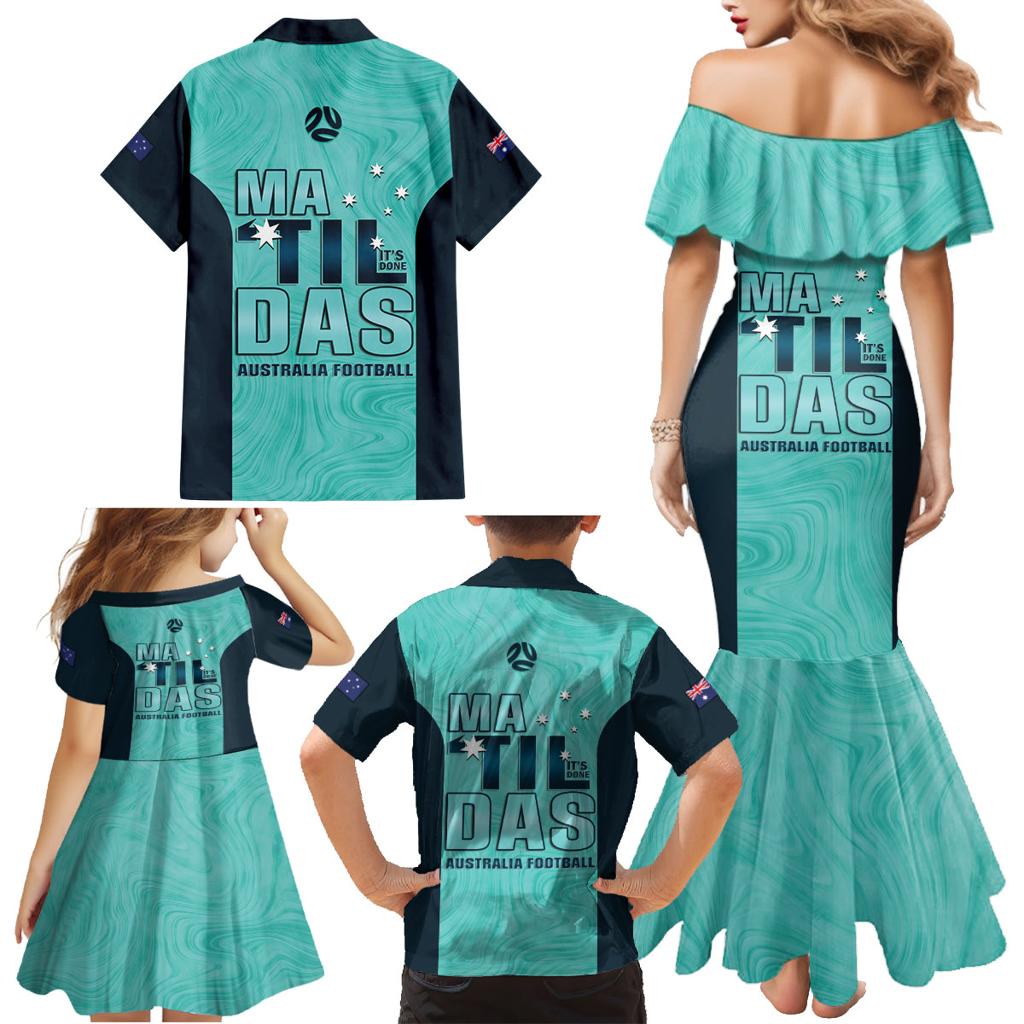 Australia Soccer Family Matching Mermaid Dress and Hawaiian Shirt Raso Matildas Turquoise Version