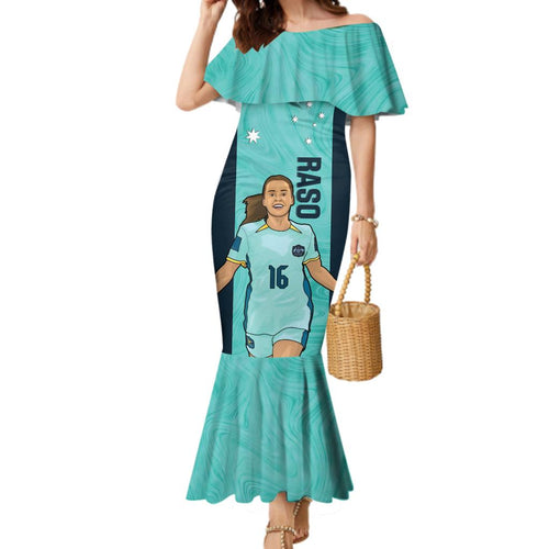 Australia Soccer Family Matching Mermaid Dress and Hawaiian Shirt Raso Matildas Turquoise Version
