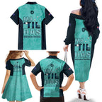 Australia Soccer Family Matching Off The Shoulder Long Sleeve Dress and Hawaiian Shirt Raso Matildas Turquoise Version