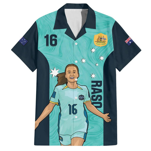 Australia Soccer Family Matching Off The Shoulder Long Sleeve Dress and Hawaiian Shirt Raso Matildas Turquoise Version