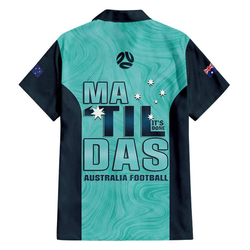 Australia Soccer Family Matching Off The Shoulder Long Sleeve Dress and Hawaiian Shirt Raso Matildas Turquoise Version