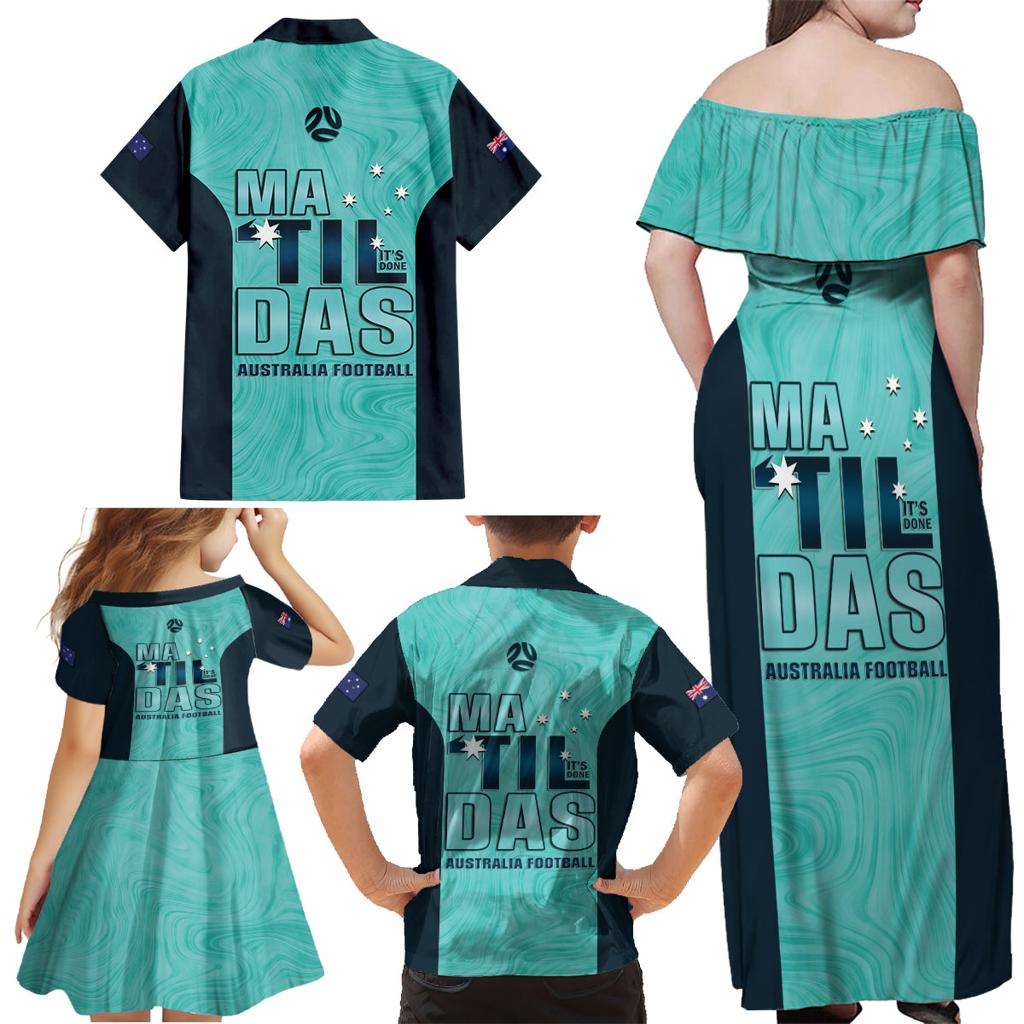 Australia Soccer Family Matching Off Shoulder Maxi Dress and Hawaiian Shirt Raso Matildas Turquoise Version