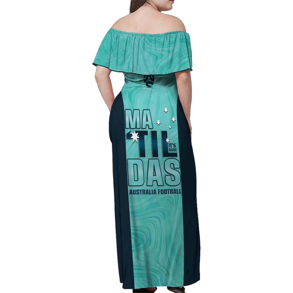 Australia Soccer Family Matching Off Shoulder Maxi Dress and Hawaiian Shirt Raso Matildas Turquoise Version