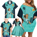 Australia Soccer Family Matching Off Shoulder Short Dress and Hawaiian Shirt Raso Matildas Turquoise Version