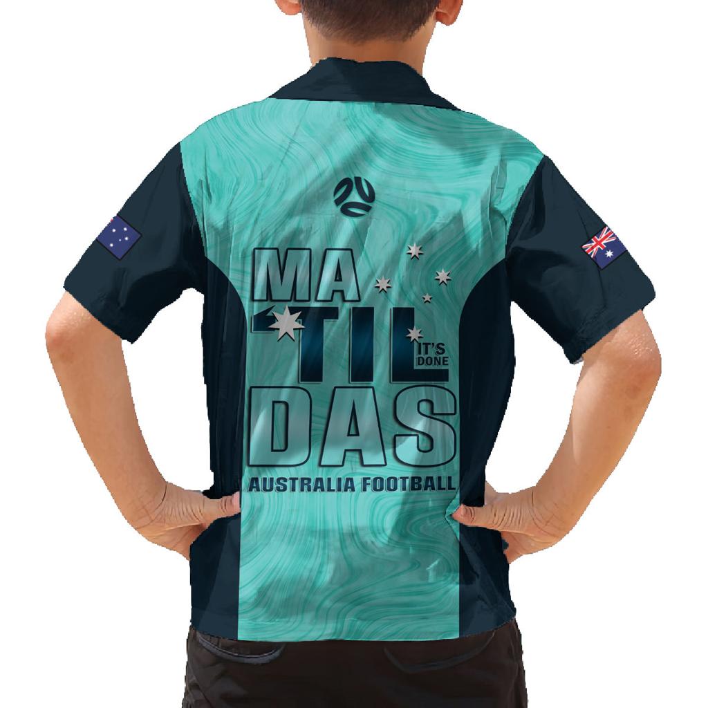 Australia Soccer Family Matching Off Shoulder Short Dress and Hawaiian Shirt Raso Matildas Turquoise Version