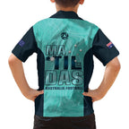 Australia Soccer Family Matching Off Shoulder Short Dress and Hawaiian Shirt Raso Matildas Turquoise Version