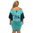 Australia Soccer Family Matching Off Shoulder Short Dress and Hawaiian Shirt Raso Matildas Turquoise Version