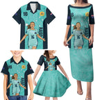 Australia Soccer Family Matching Puletasi and Hawaiian Shirt Raso Matildas Turquoise Version