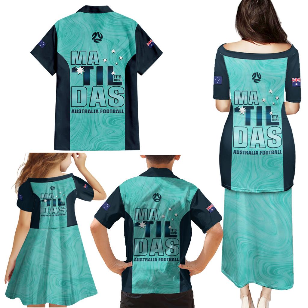 Australia Soccer Family Matching Puletasi and Hawaiian Shirt Raso Matildas Turquoise Version