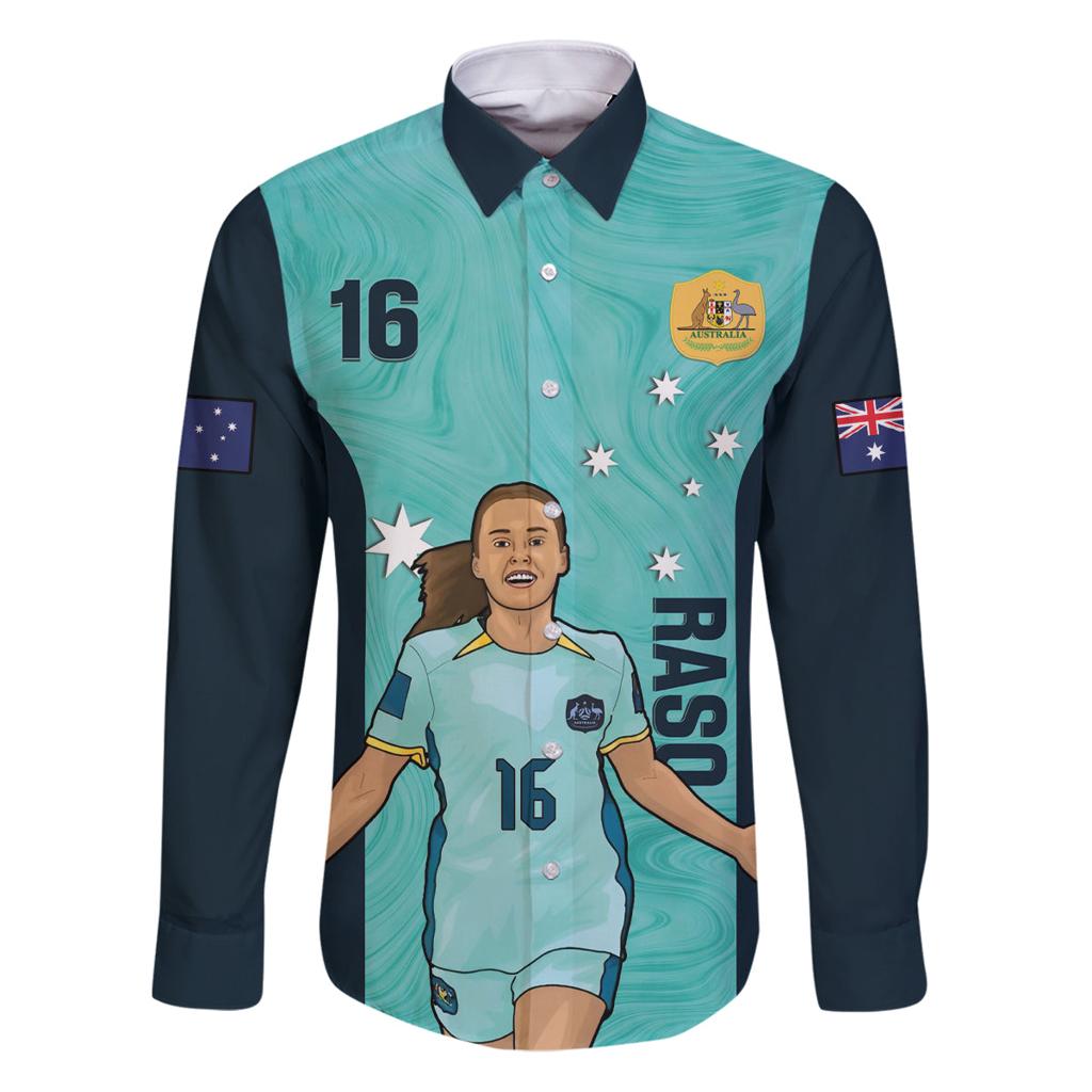 Australia Soccer Family Matching Puletasi and Hawaiian Shirt Raso Matildas Turquoise Version
