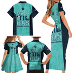 Australia Soccer Family Matching Short Sleeve Bodycon Dress and Hawaiian Shirt Raso Matildas Turquoise Version