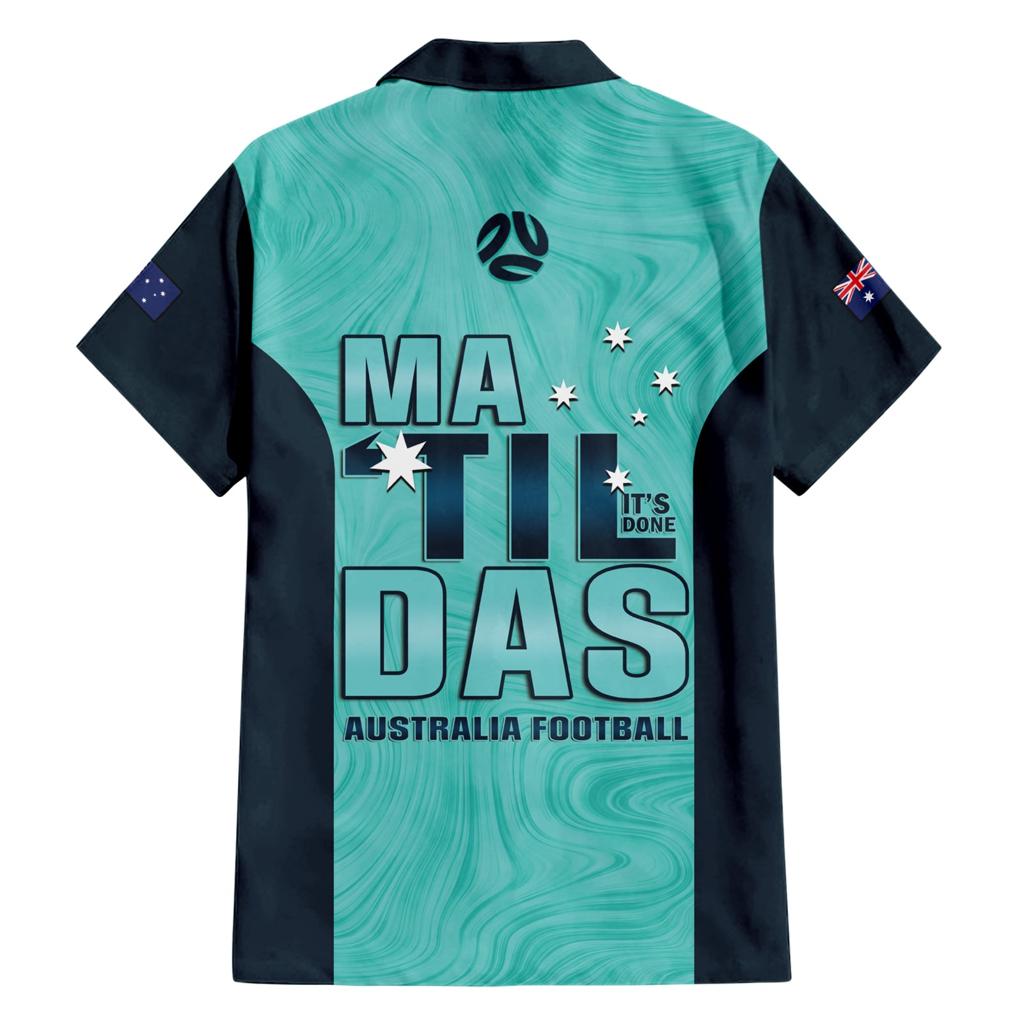 Australia Soccer Family Matching Short Sleeve Bodycon Dress and Hawaiian Shirt Raso Matildas Turquoise Version