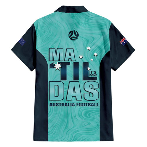 Australia Soccer Family Matching Short Sleeve Bodycon Dress and Hawaiian Shirt Raso Matildas Turquoise Version