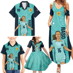 Australia Soccer Family Matching Summer Maxi Dress and Hawaiian Shirt Raso Matildas Turquoise Version