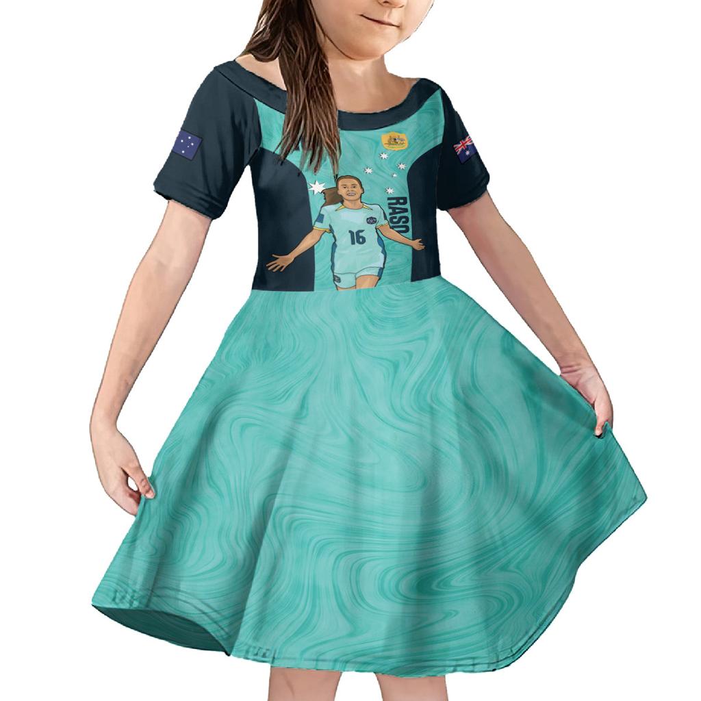 Australia Soccer Family Matching Summer Maxi Dress and Hawaiian Shirt Raso Matildas Turquoise Version