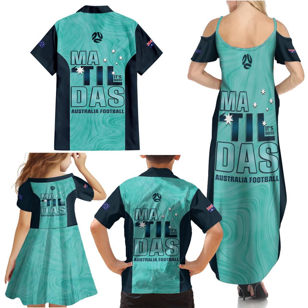 Australia Soccer Family Matching Summer Maxi Dress and Hawaiian Shirt Raso Matildas Turquoise Version