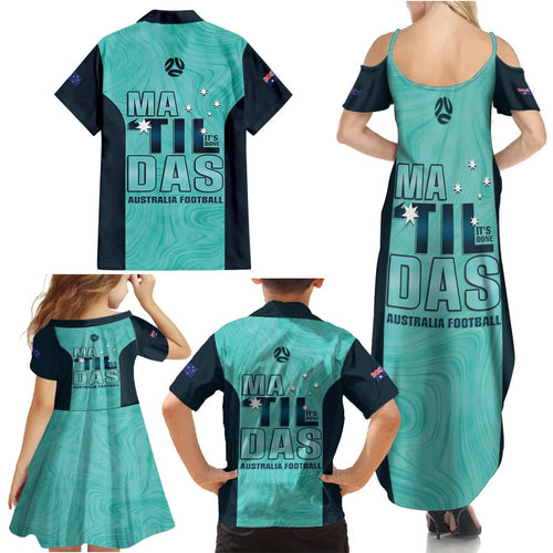 Australia Soccer Family Matching Summer Maxi Dress and Hawaiian Shirt Raso Matildas Turquoise Version
