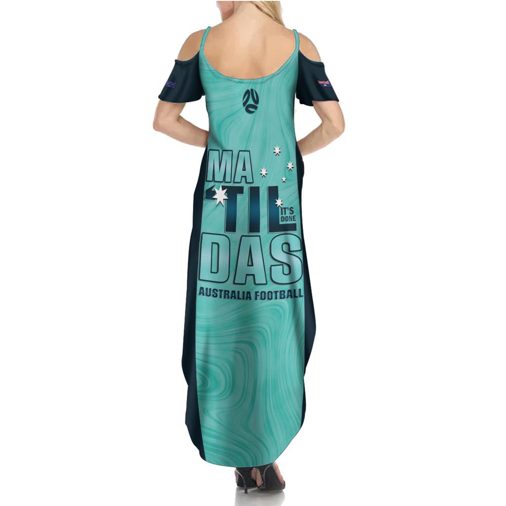 Australia Soccer Family Matching Summer Maxi Dress and Hawaiian Shirt Raso Matildas Turquoise Version