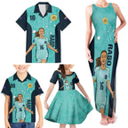 Australia Soccer Family Matching Tank Maxi Dress and Hawaiian Shirt Raso Matildas Turquoise Version