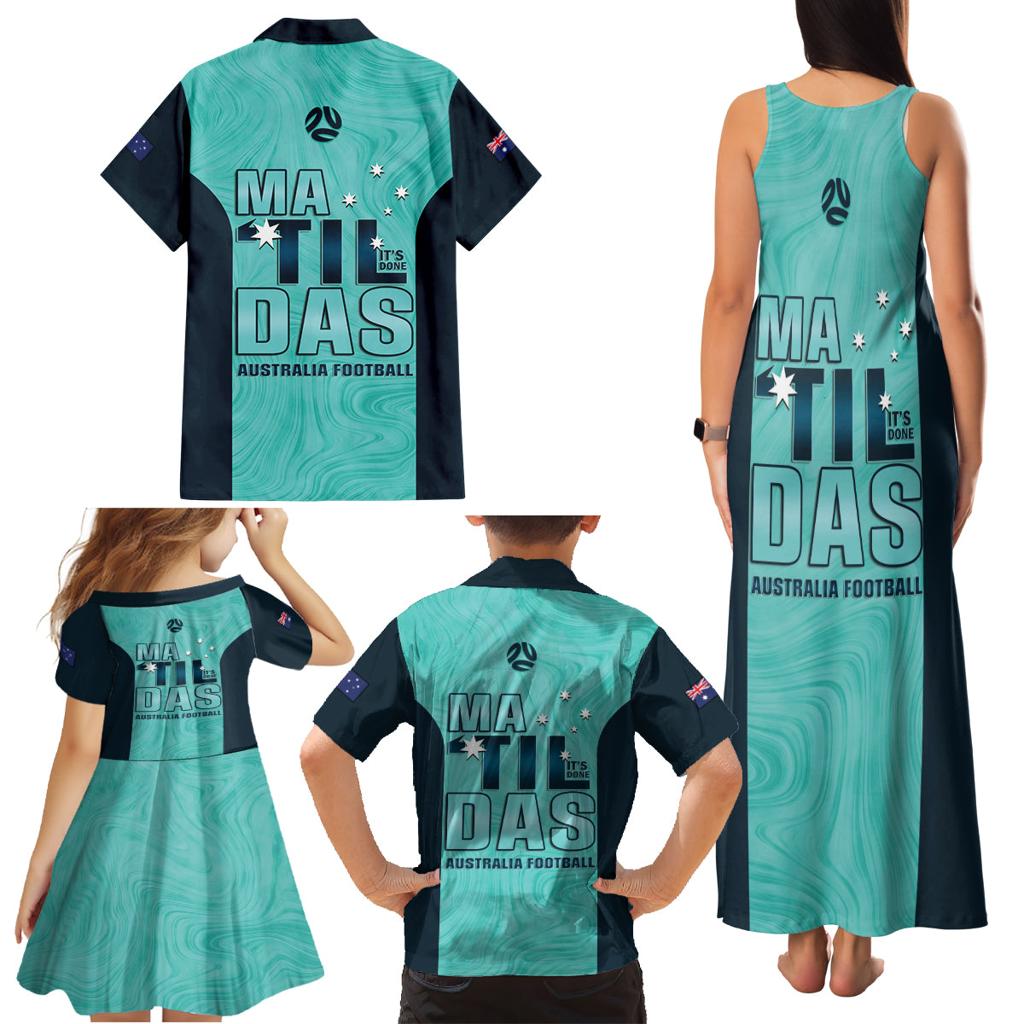 Australia Soccer Family Matching Tank Maxi Dress and Hawaiian Shirt Raso Matildas Turquoise Version