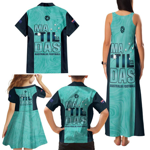 Australia Soccer Family Matching Tank Maxi Dress and Hawaiian Shirt Raso Matildas Turquoise Version