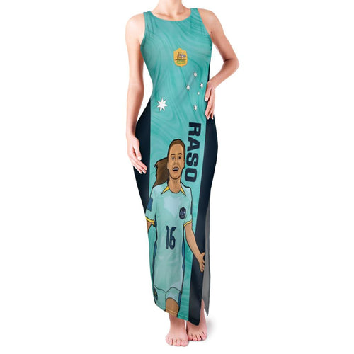 Australia Soccer Family Matching Tank Maxi Dress and Hawaiian Shirt Raso Matildas Turquoise Version