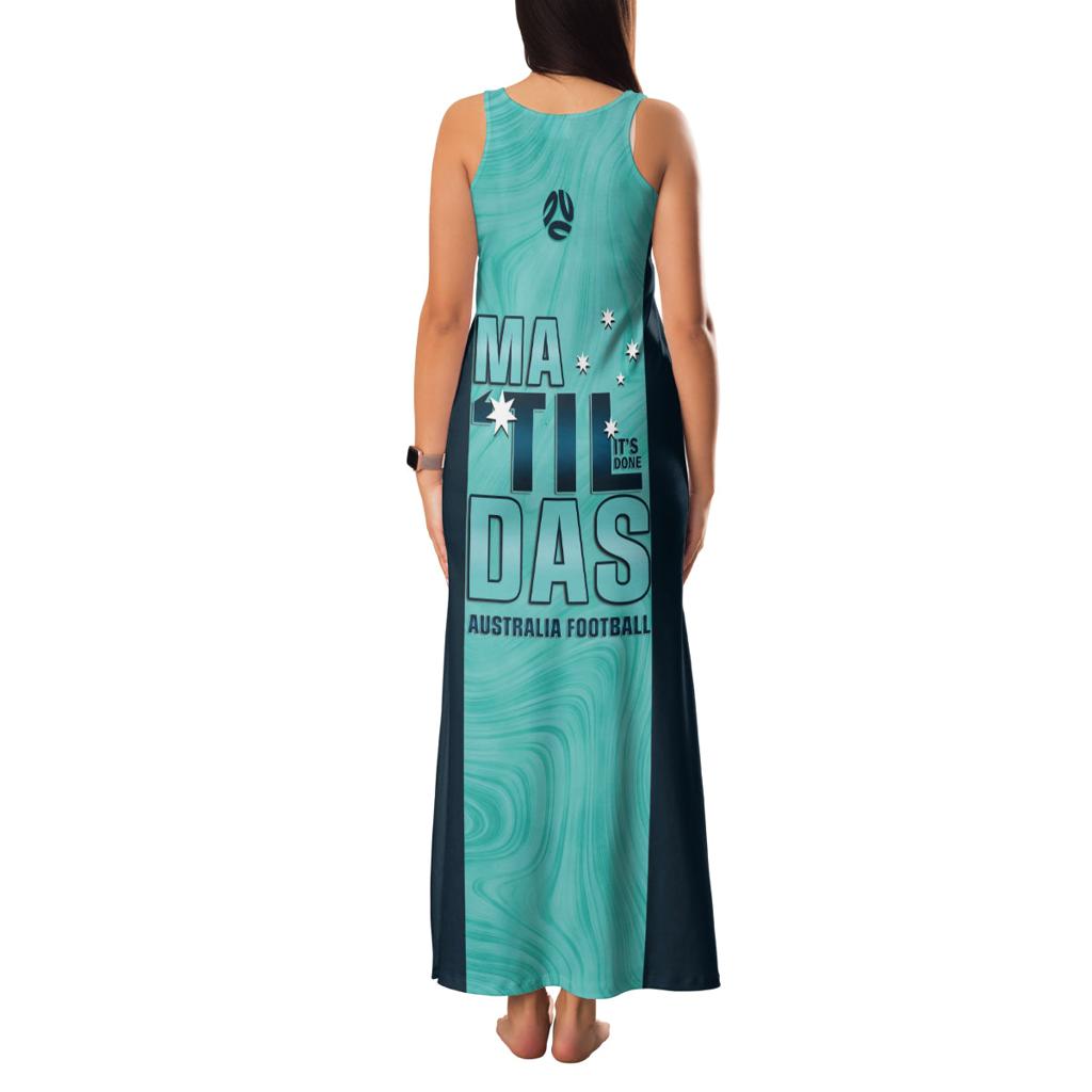 Australia Soccer Family Matching Tank Maxi Dress and Hawaiian Shirt Raso Matildas Turquoise Version