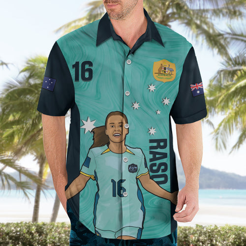 Australia Soccer Hawaiian Shirt Raso Matildas Turquoise Version