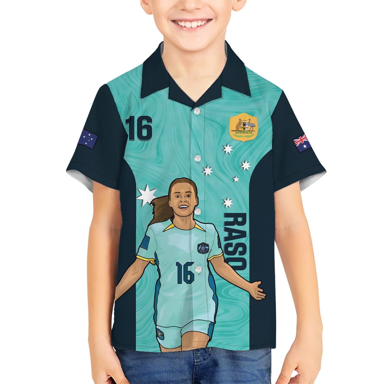 Australia Soccer Hawaiian Shirt Raso Matildas Turquoise Version