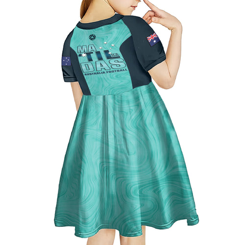 Australia Soccer Kid Short Sleeve Dress Raso Matildas Turquoise Version
