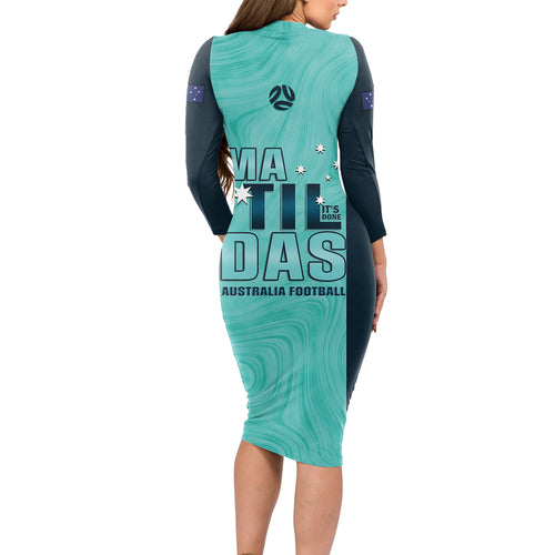 Australia Soccer Long Sleeve Bodycon Dress Raso Matildas Turquoise Version